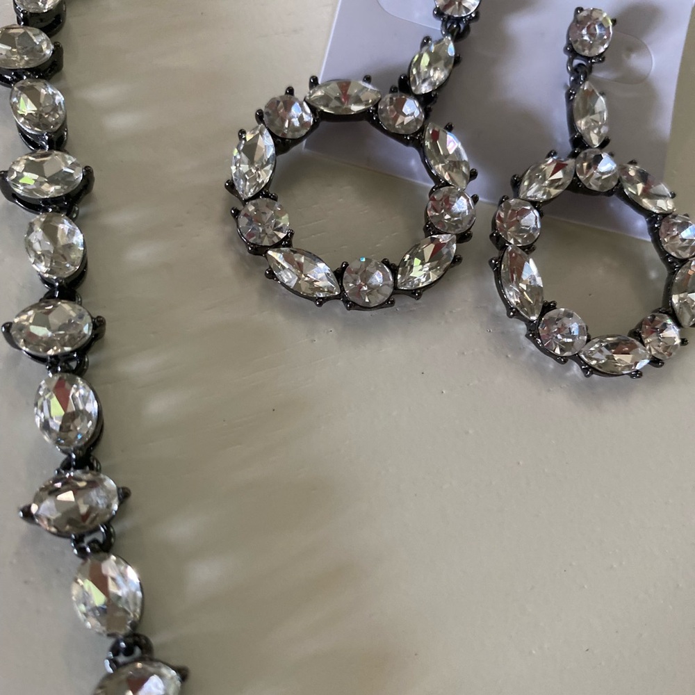 Never Used, Stunning WHBM drop hoop earrings with matching necklace!